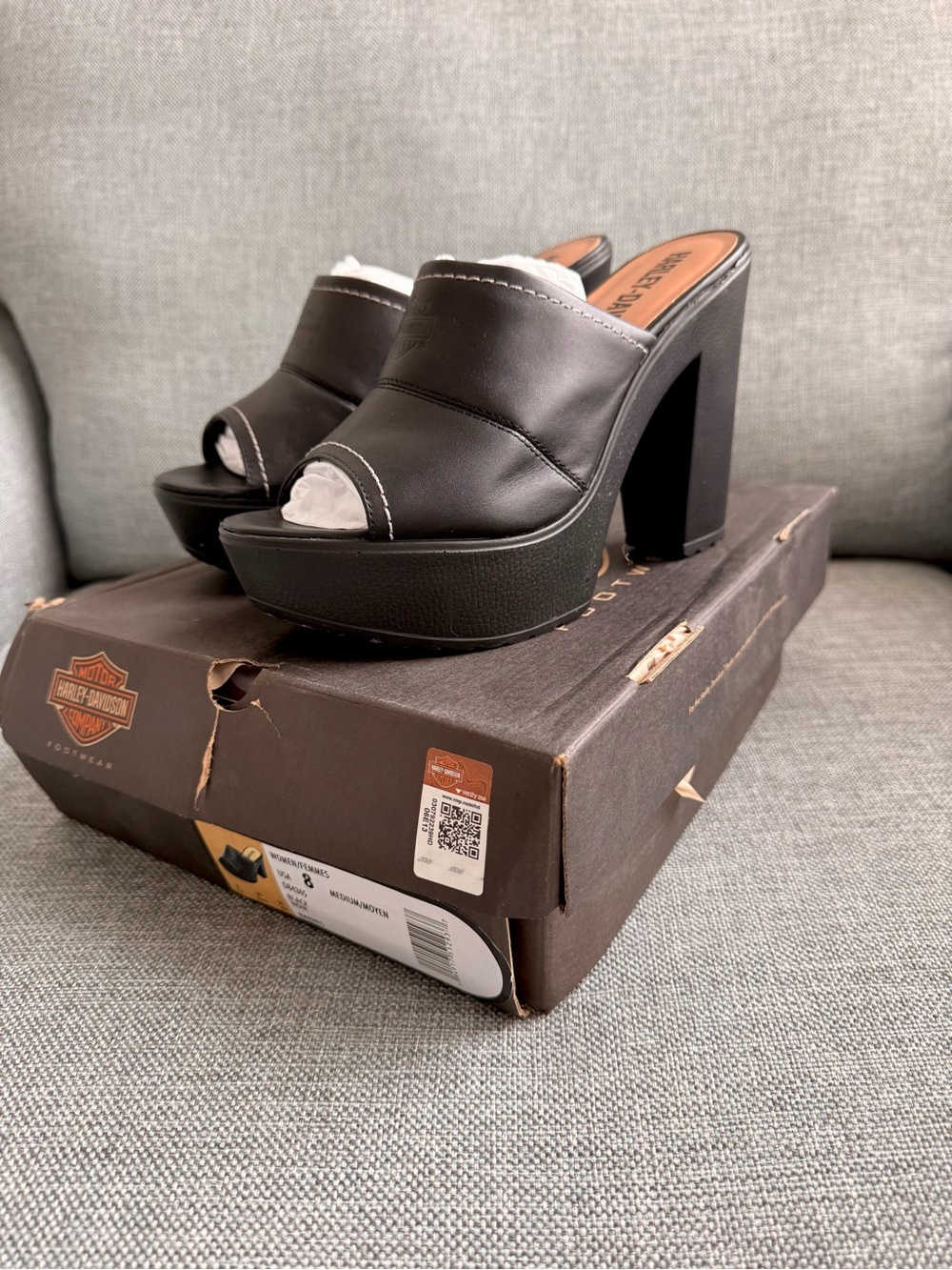 Harley-Davidson Black Leather Platform Mule Heels